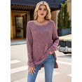 thumbnail image 2 of Womens Y2K Split Side Knit Sweater Crewneck Long Sleeve Pullover Solid Knit Side Slit Blouse Tunics Wine Red XL, 2 of 8