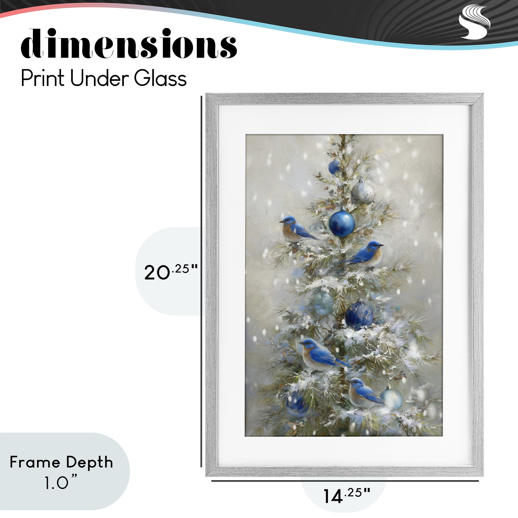 Stupell Industries Blue Bird Christmas Tree Gray Framed Print Under Glass, design by Tina LeCour