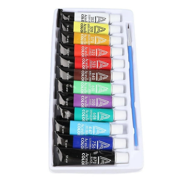12 Colors Acrylic Paint Set 12ml Each Dry Quickly Prevent Fading Acrylic Paint Tubes for Painting Canvas Wood Ceramic