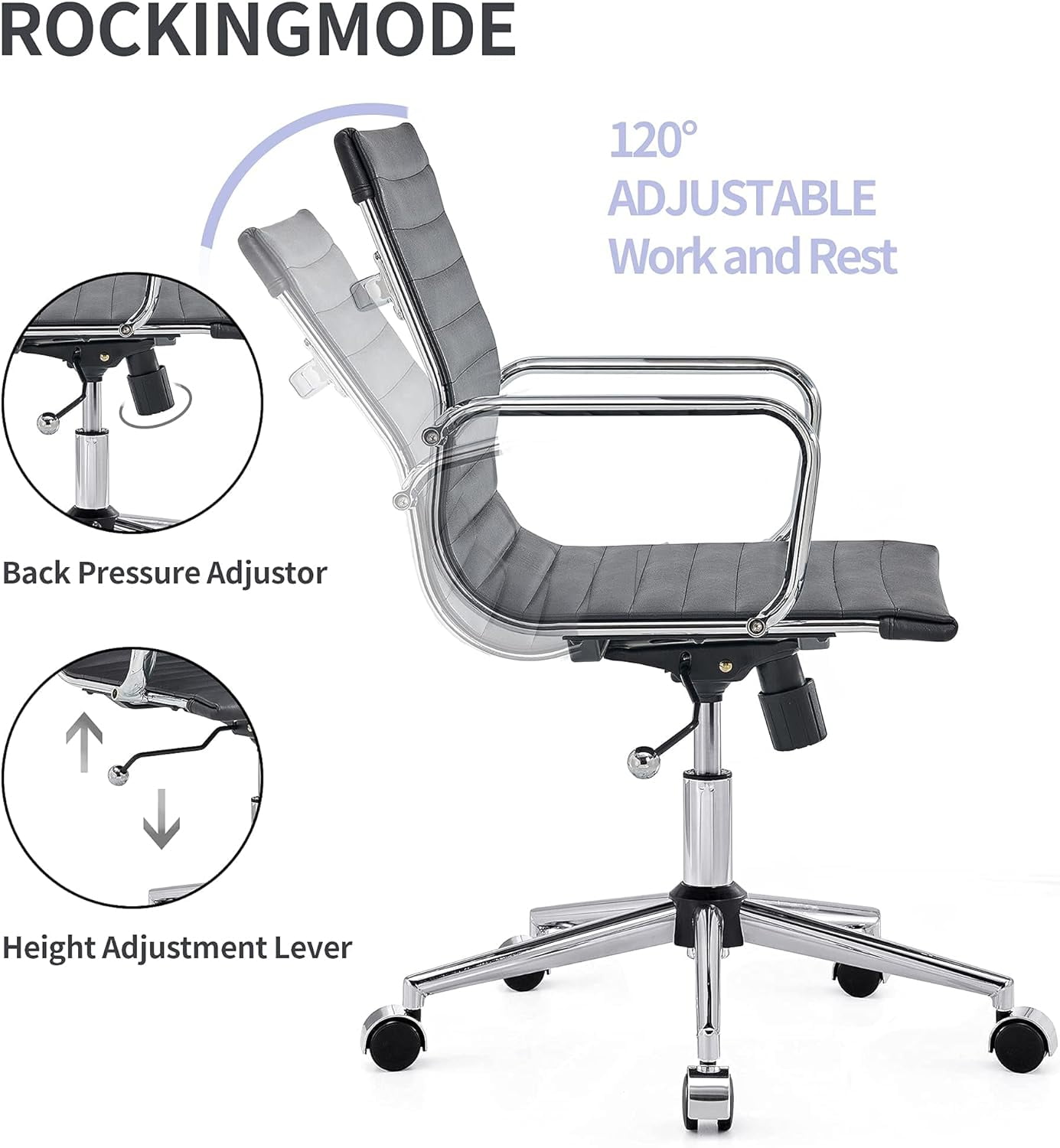 Modern Black Office Chair Computer Desk Chairs Conference Leather Home Office Dsek Chair Mid Back Swivel Chairs with Arms (Black)…