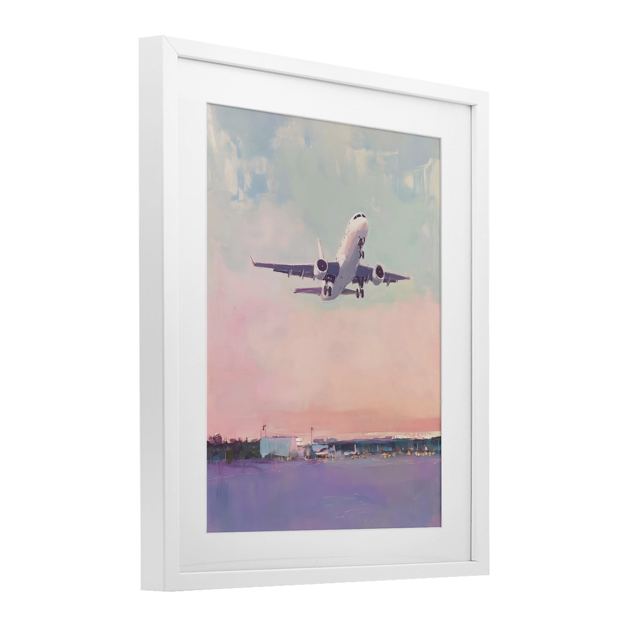 Stupell Industries Airplane Takeoff into Pastel Skies White Framed Print Under Glass, design by The Prints Vibe
