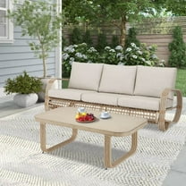 Ulax Furniture 2-Piece Aluminum Patio Conversation Set Outdoor Wicker Furniture Sofa with Cushion and Coffee Table, Beige