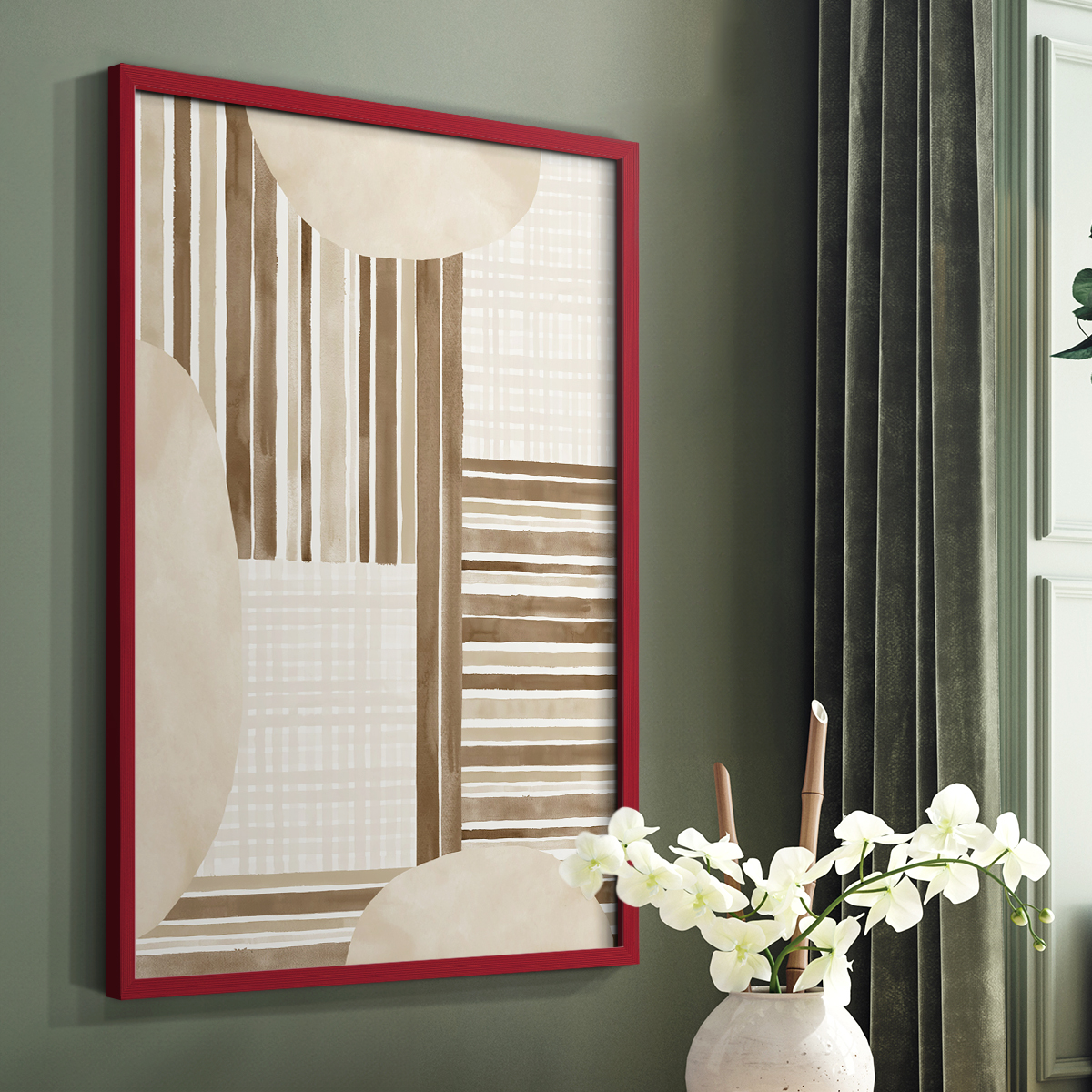 Neutral Stripes in Red Solid Wood 8 x 10 Framed Print