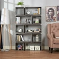 thumbnail image 2 of Bowery Hill Geometric Wood Bookcase in Distressed Gray, 2 of 7