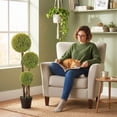 thumbnail image 2 of HOMCOM 4FT Artificial Boxwood Triple Ball Topiary Tree Set of 2, Green, 2 of 9