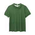 thumbnail image 4 of Holzkary Linen Shirts for Women Button Down Shirts Short Sleeve Cotton Collared V Neck Solid Casual Blouses Women's Solid Round Neck Breathable Comfortable Loose Casual Short Sleeved Top Army Green M, 4 of 5