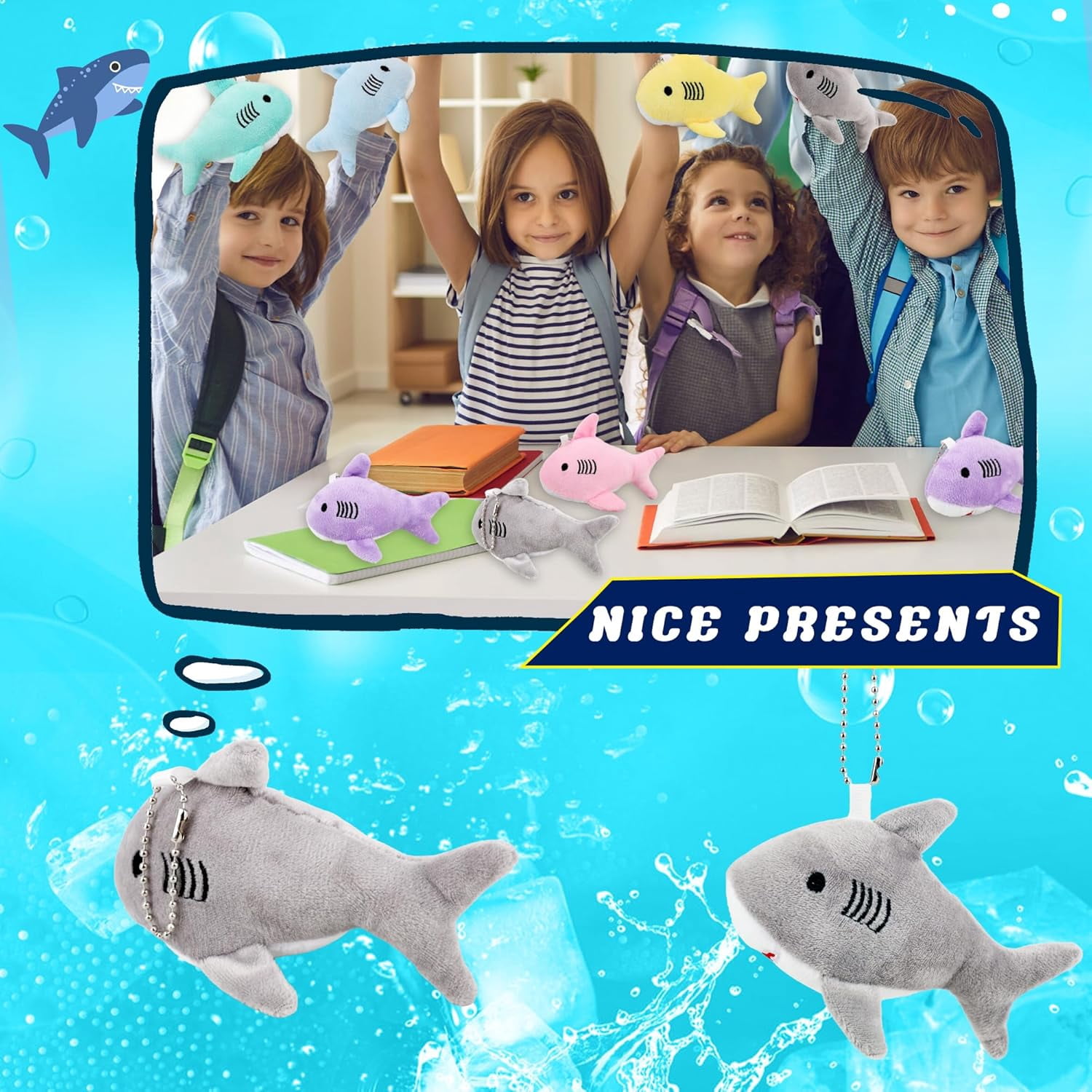 30-Pack Mini Shark Plush Toys - 4.7" Soft Sea Animal Keychains for Party Favors, Goodie Bag Fillers, and Classroom Prizes