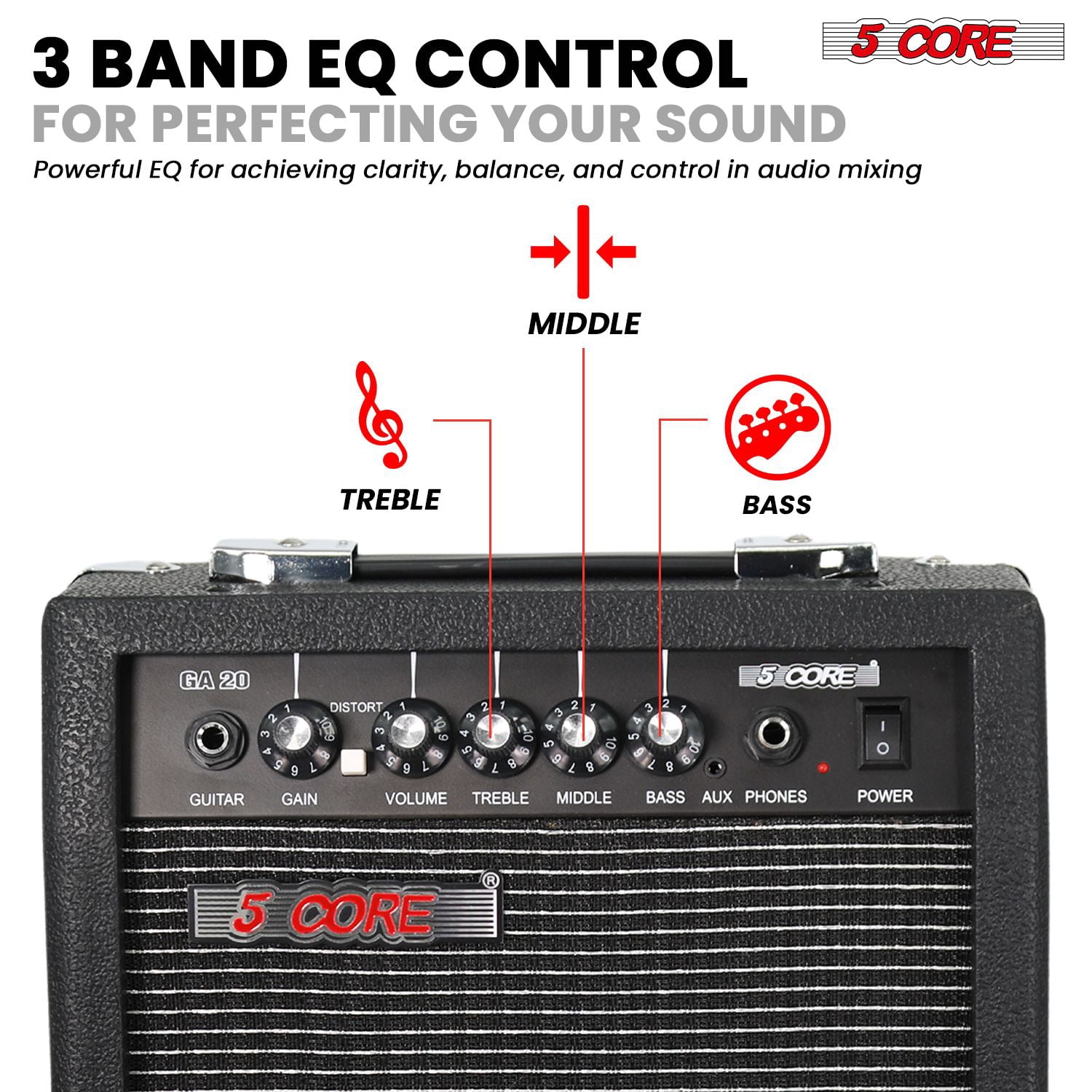 Guitar Amp 20W Electric Portable Mini Amplifier w Built in 6.5" Speaker Aux Headphone Jack