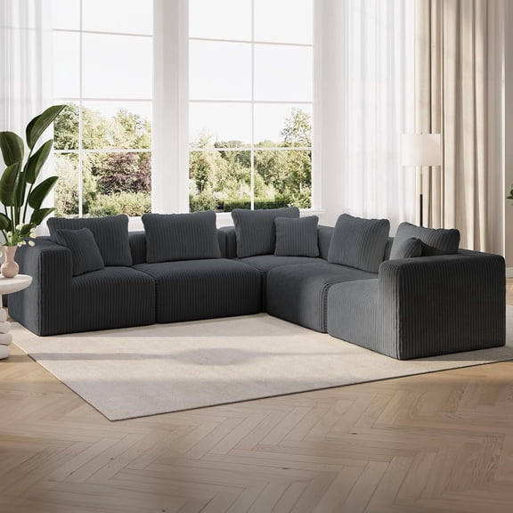 Novilla 106" Modular Sectional Sofa, V Shape Sectional Couch, Modern Cloud Design with Smarts Coil® Support, Boneless Couch for Large Living Room Apartment, No Assembly Required, Dark Gray