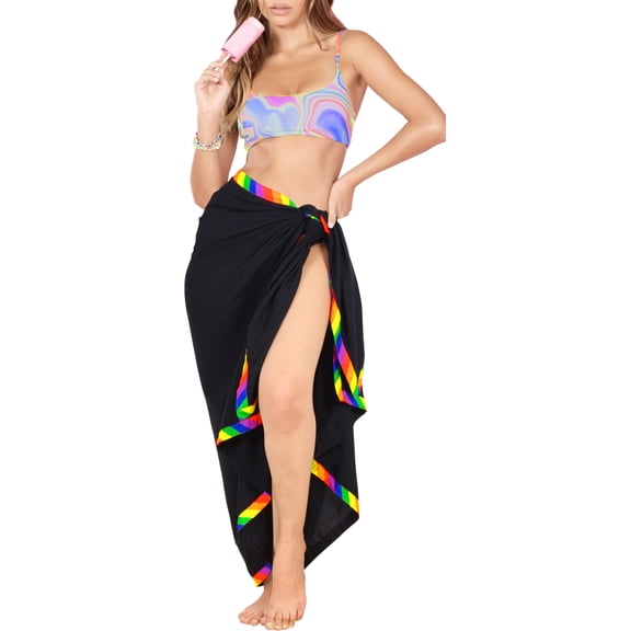 HAPPY BAY Women's Summer Wraps Swimwear Sarong Coverups Beachwear Skirt Swimsuit Swim Cover ups Beach Long Pareos for Women One Size Pitch, Solid