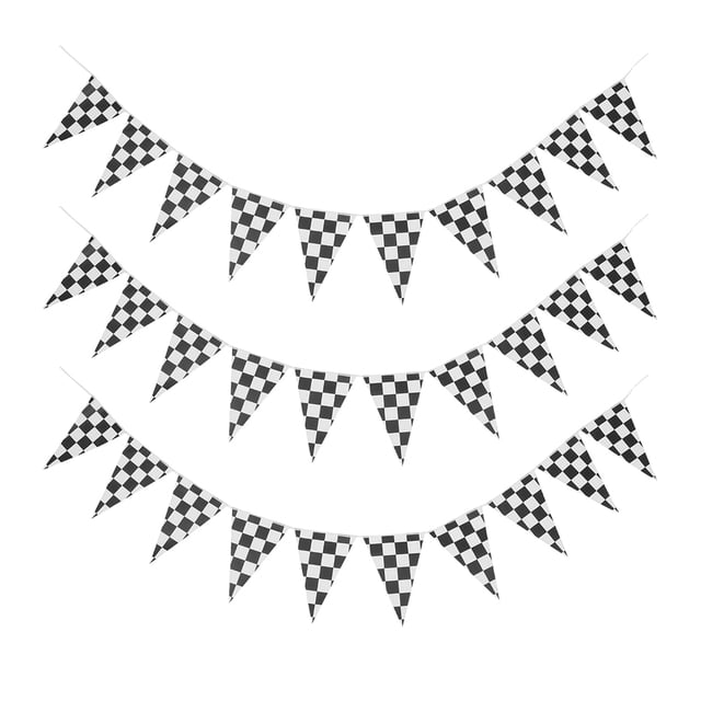 3 banderas a cuadros en blanco y negro para decoración de fiestas temáticas de carreras, banderines de carreras, banderines decorativos para cumpleaños, barbacoas y bares