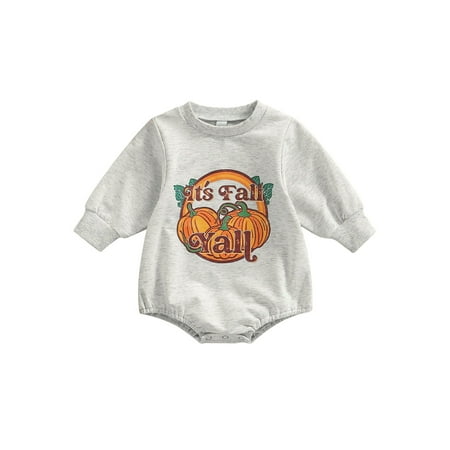 

Niceyoeuk Baby Romper Letter Pumpkin Print Round Neck Long Sleeve Bodysuit