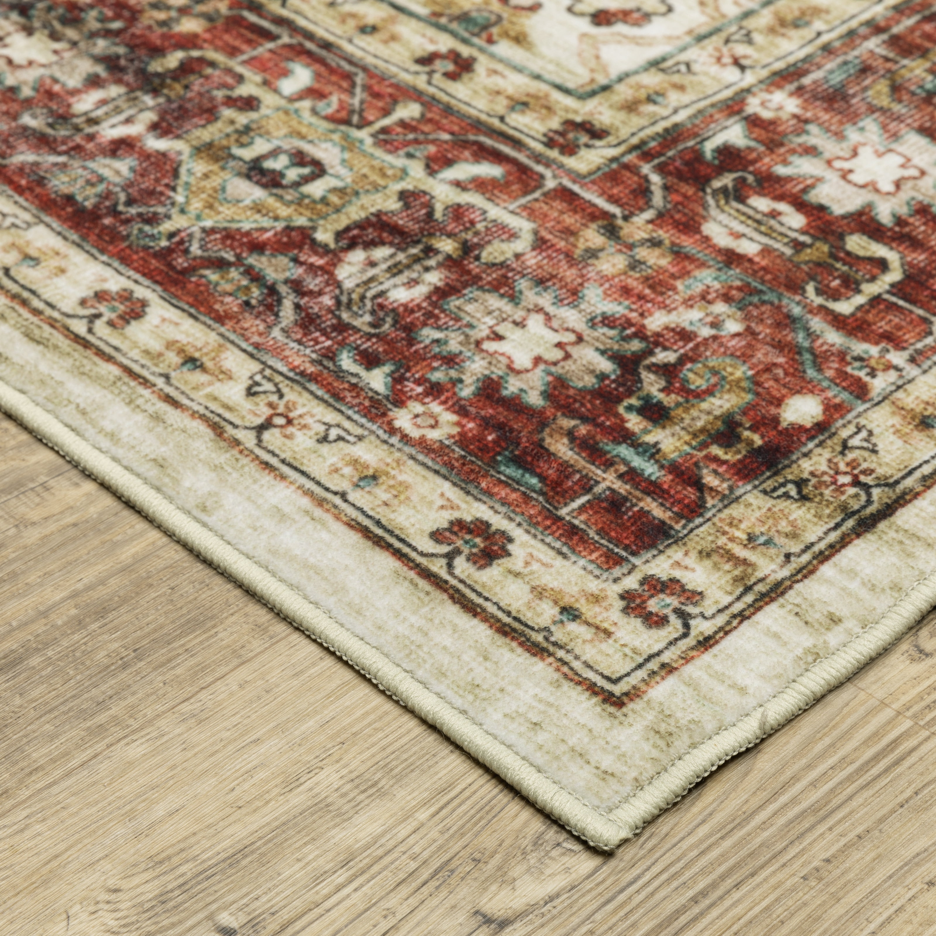 Avalon Home Sebastian Vintage Bordered Ivory/ Rust Red Washable Indoor Area Rug