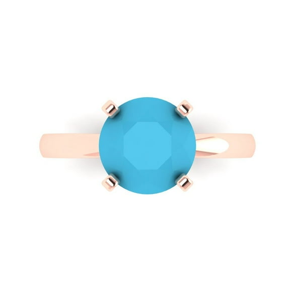 Solitaire Engagement Ring for Women - 3ct Simulated Turquoise in 18K Rose Gold Promise Ring