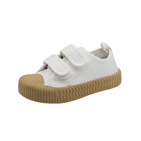 

Lacyhop Boys Canvas Sneaker Anti Collision Flats Comfort Sneakers Daily Round Toe Walking Shoes Slip Resistant Non-slip Casual Shoe White 9C