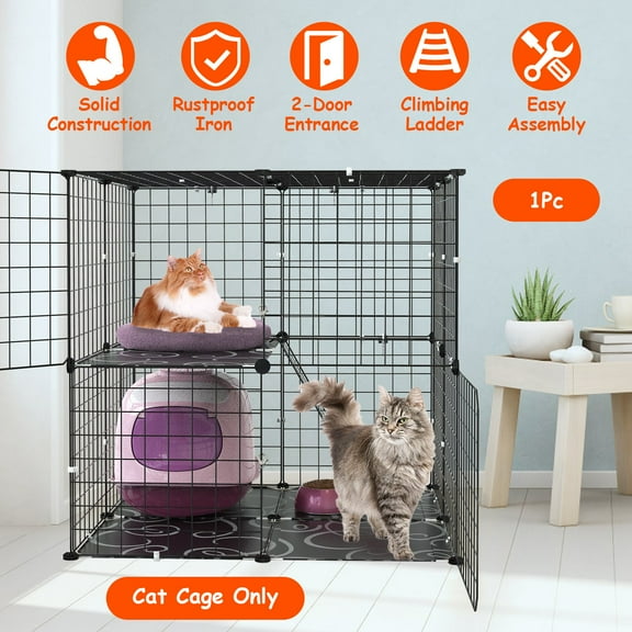 1Pc Indoor Detachable 2-Tier Cat Cage Playpen with Climbing Ladder for 1-2 Cats for Ferret Squirrel Small Animals, Kitten Pet Enclosures