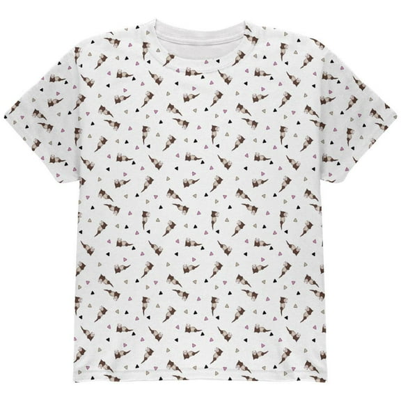 Retro Ferret Pattern All Over Youth T Shirt White YLG