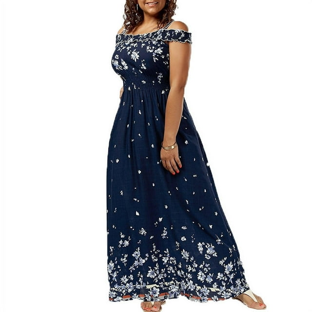 Vestido largo con hombros descubiertos y estampado floral para mujer Adepaton CJWUS-4921