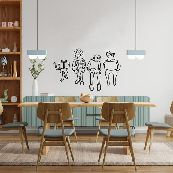 Cute Little Family Silhouette Reading Books Relaxed Reading Adventure Reading Corner Vinyl Wall Art Sticker Decal Home Library Hobby Activity Wall Décoration Design Wall Décor Decal Size (14x20 inch)