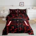 thumbnail image 2 of Manfei Neon Gamepad Bedding Comforter Set,Modern Geometric Plaid Twin Comforter Sets,Red Black Bedding Set For Boys Kids,Super Cozy Bedroom Decor Reversible,2 Pieces, 2 of 8