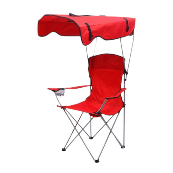 Silla plegable con dosel de sombra,Silla plegable portátil,Silla de playa de tela Oxford para exteriores, silla lunar para parque, patio, senderismo, Rojo