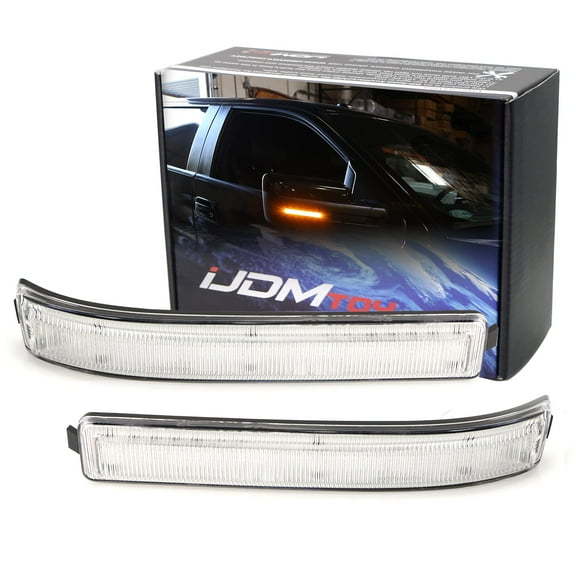 Clear Lens Amber Full LED Side Mirror Marker Lights For 2009-14 Ford F150 & 2010-14 SVT Raptor, Replace OEM Amber Bulb-Less Reflectors