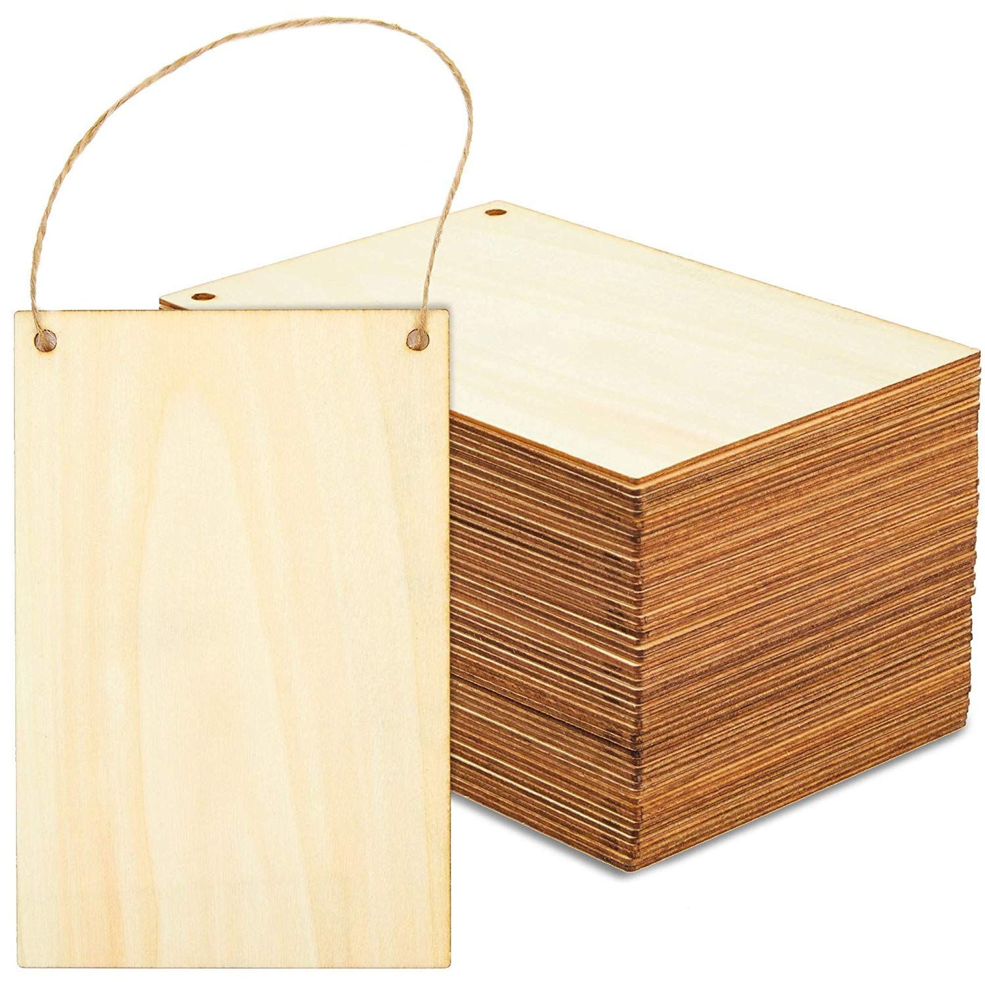 50 Sets Unfinished Zig Zag Wood Banners with Jute String, Hanging