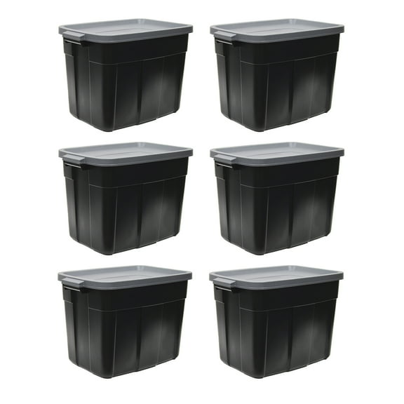 Open Box Rubbermaid Roughneck Tote 18 Gallon Storage Bin Container, Black (6 Pack)