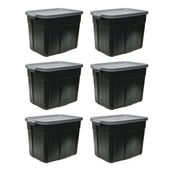 Rubbermaid Roughneck Tote 18 Gallon Storage Bin Container, Black (6 Pack)