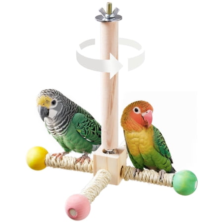 Bird Stand Perch Toy, Interactive Spinning Parakeet Toys, Wooden Exercise Wheel Parrot Toy, Enrichment Cockatiel Toy for Birds Cage, Bird Cage Accessories Perch Toys for Budgies.