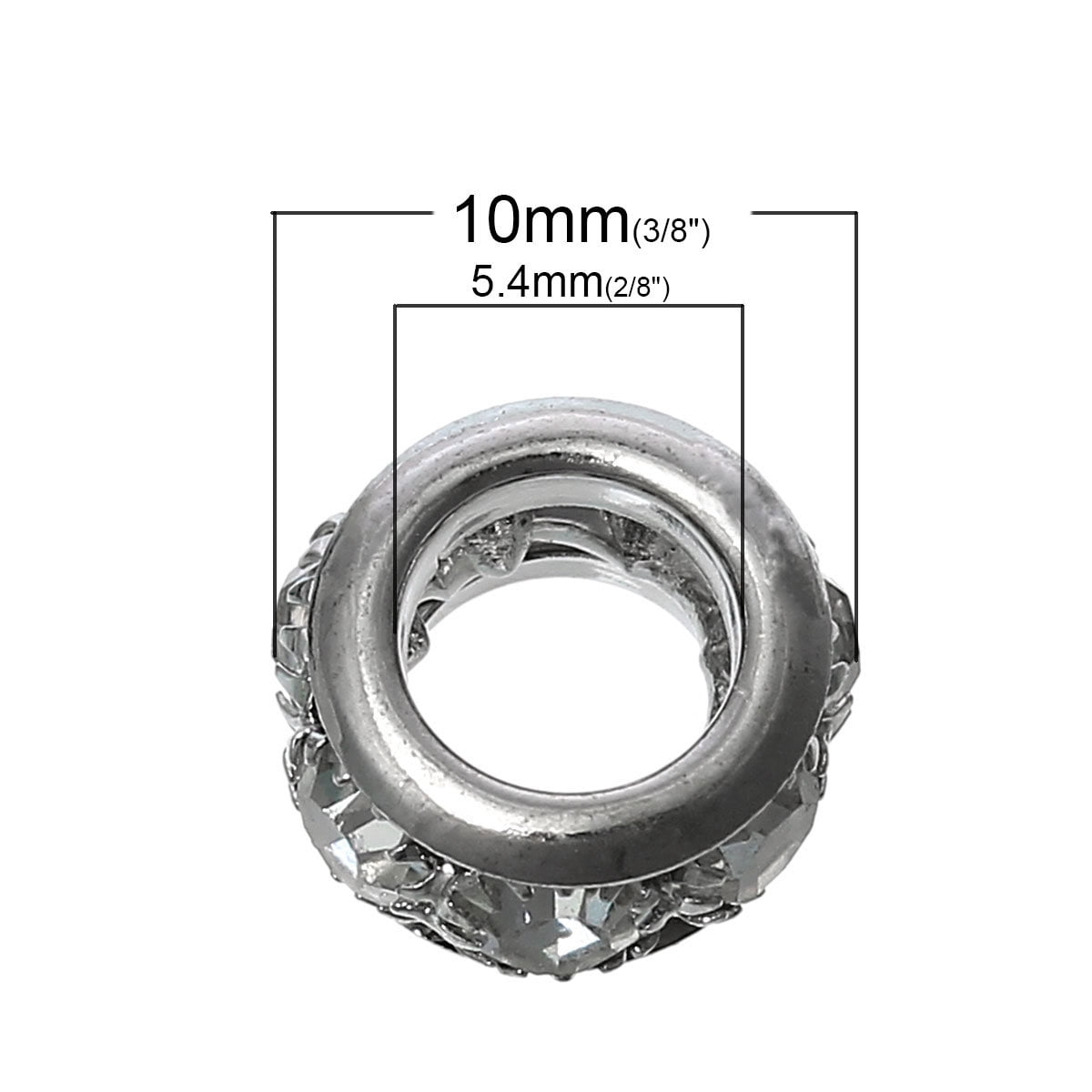 BD513B - 50 pcs Assortment Rhinestone Rondelle Spacer Beads - 10mm x 5.5mm - Hole Size: 5.4mm - Fits European and Paracord Beads!