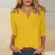 thumbnail image 2 of Top de color liso con manga 3/4 y cuello redondo en V para mujer Amarillo/L, 2 of 5