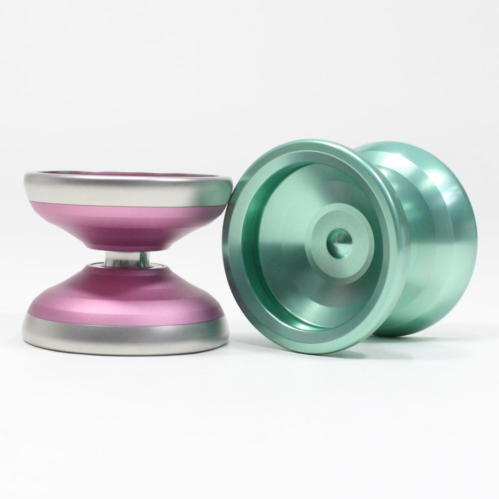 Unparalleled Ion and Anion Yo-Yo - Monometal and Bimetal YoYo Set (Ion Pink (Blasted Body and Rim) Anion Green (Polish))