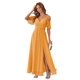 thumbnail image 1 of Vestido de dama de honor Stylefun de gasa con hombros descubiertos, color mostaza, 16, 1 of 7