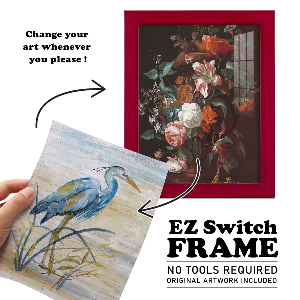 Blue Heron I -Framed Print w/glass-Cherry Red