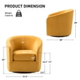 thumbnail image 5 of Velvet Swivel Barrel Chair Set of 2 Wood Frame Metal Base Upholstered Club Accent Armchair Yellow, 5 of 6