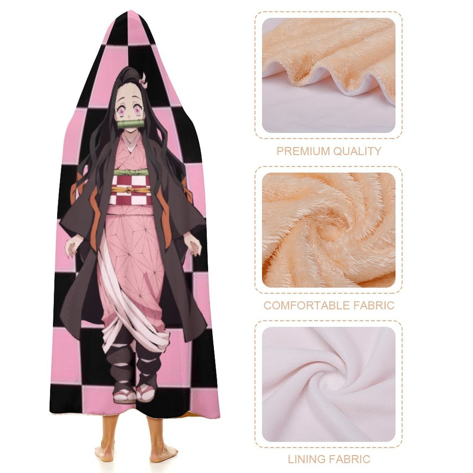 Kamado Nezuko Wearable Blanket Cloak Arctic Velvet Hooded Blanket Soft Fuzzy Hoodie Blanket Cape for Adults Kids 60"x80"