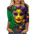 thumbnail image 2 of Cavosen Carnival Ladies Tops and Blouses 3/4 Sleeve Dressy Mardi Gras Shiny Mask Print Shirts Crewneck Party Holiday Blouse Comfy Stylish Festival Tops Party Funny T-Shirt L, 2 of 5