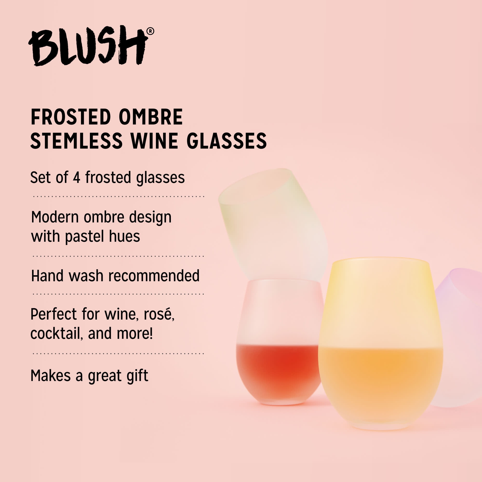 Frosted: Ombre Stemless Wine Glasses by Blush®