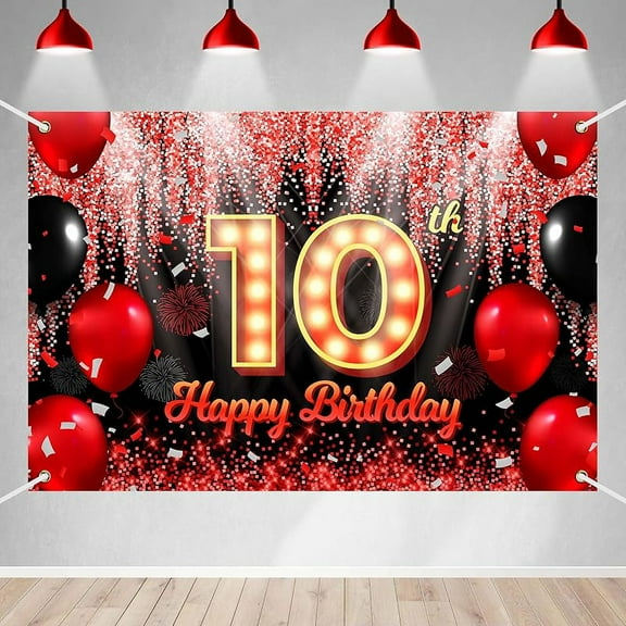 Happy Birthday Backdrop Banner Black and Red Theme Background with Neon Shiny Fashion Birthday Party Photo Photography Prop Booth Background for Boys Girls Celebration 70.9x47.2in