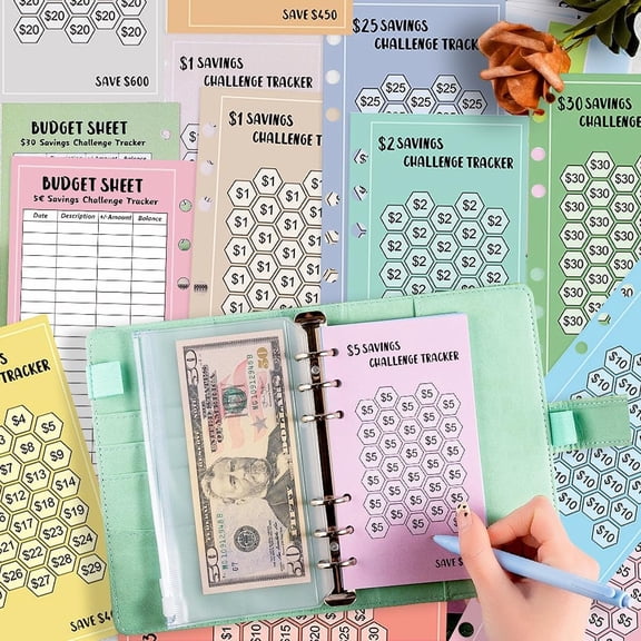 CCOCC 48 Sheets 100 Envelopes Money Saving Challenge Binder Trackers, 6 Ring A6 Binders Savings Challenge Trackers Cards for Budget Planner, Multiple Budget Sheets for Cash Stuffing