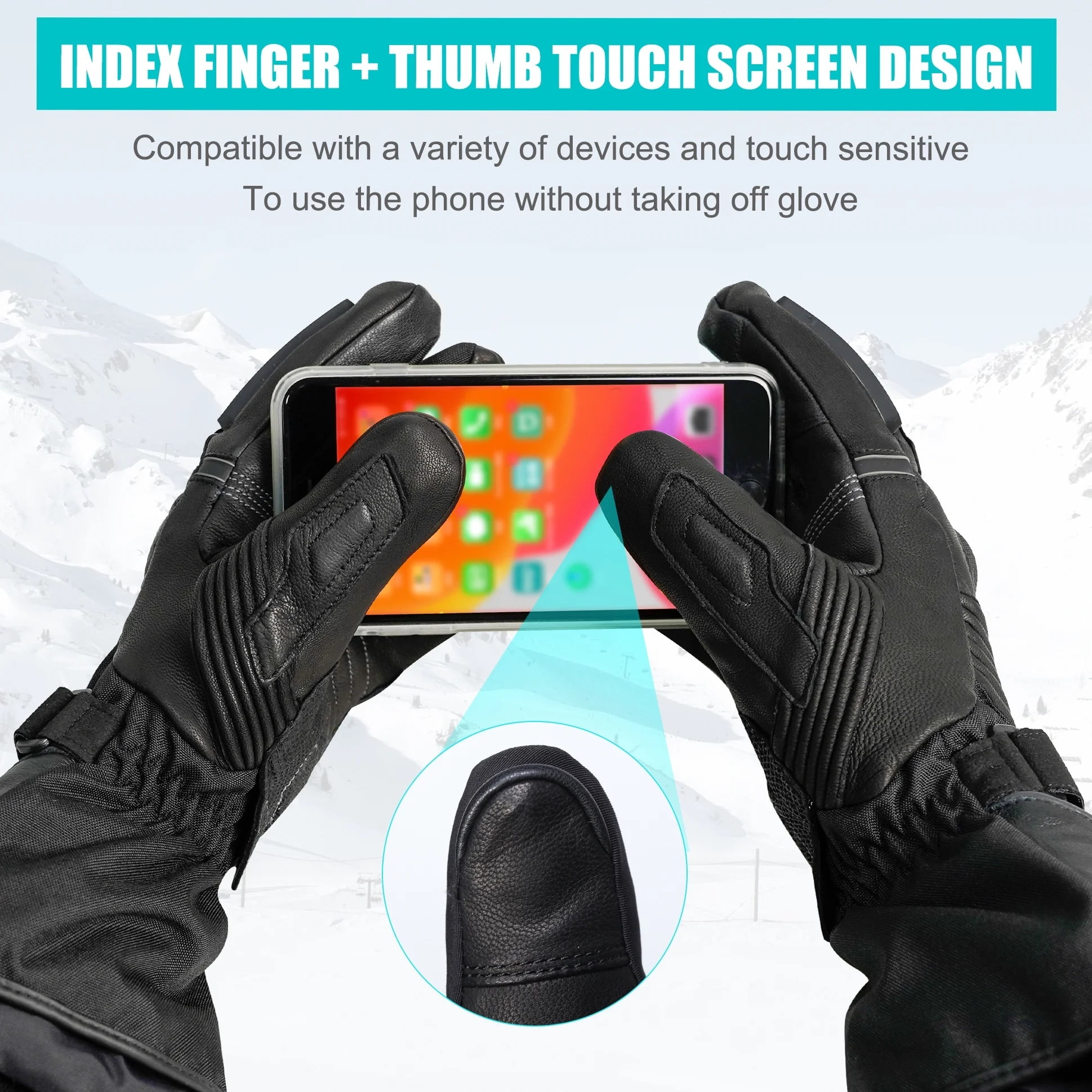 Snow deer Unisex Heated Gloves 7.4V 2200mAh Electric Rechargeable Winter Warm Glove Liners for Arthritis Raynaud Thin Gloves Riding Ski Snowboarding Hiking Cycling Hand Warmers