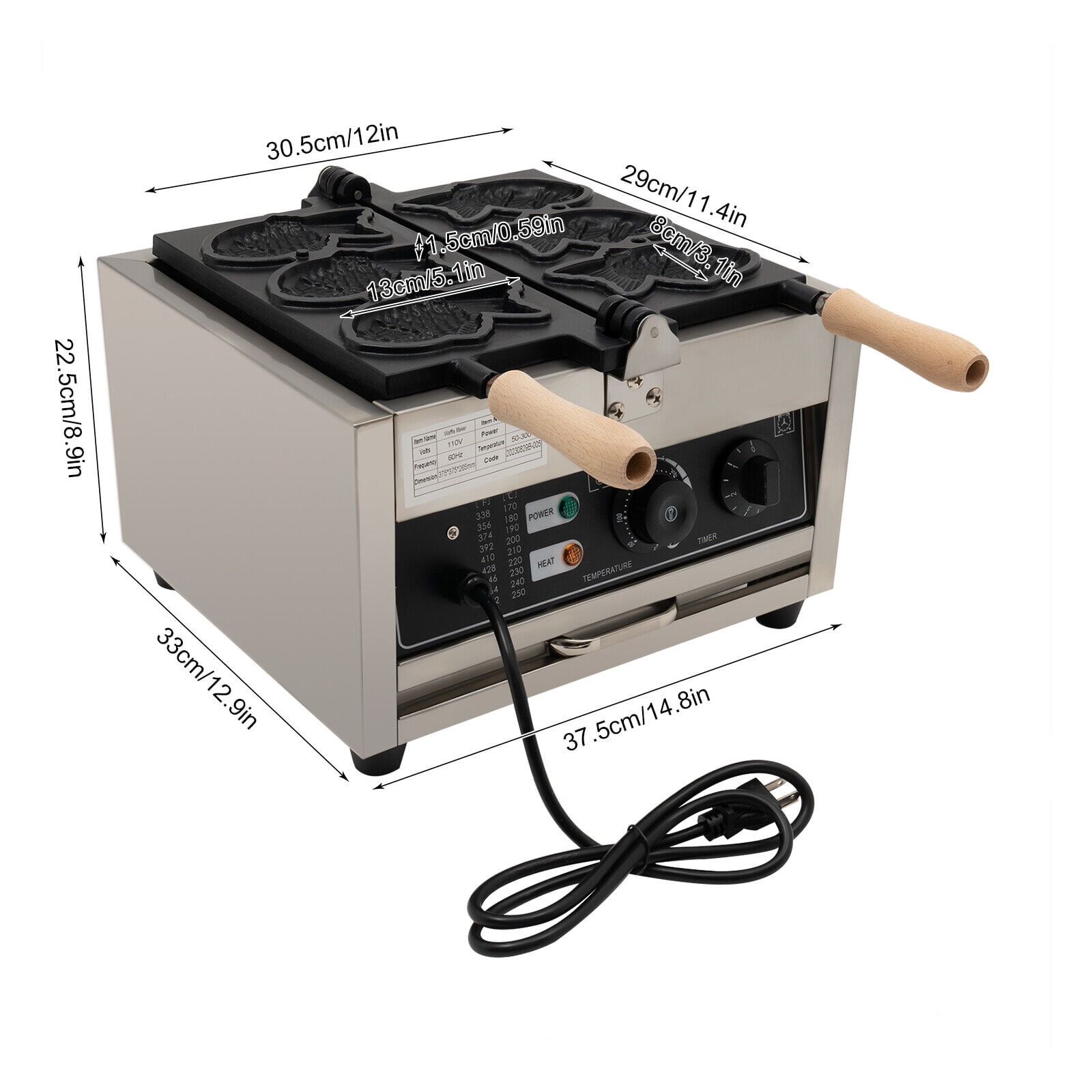 Miumaeov Commercial Taiyaki Maker 3 Well  Non-stick Electric Waffle Making Machine Kitchen Food Cooking Baker