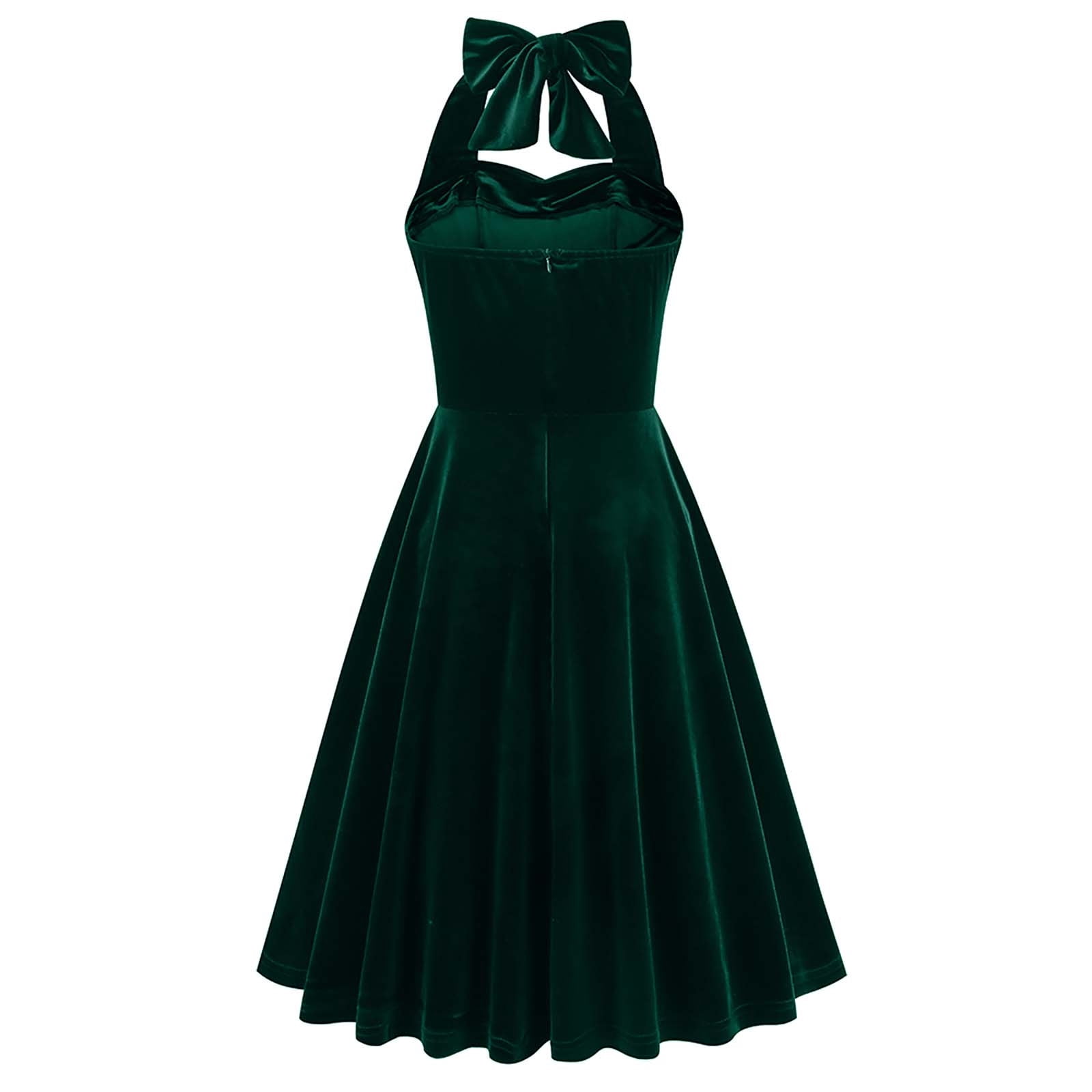 OSFVNOXV Halter Velvet Dress for Women Retro 1960s Dress Sleeveless High Waist Bodycon A-Line Swing Mini Dress for Prom Gown Party