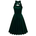 thumbnail image 4 of qolati Women Vintage 1950s Velvet Dresses Halter Wrap Cocktail Party Audrey Midi Dress Elegant Sleeveless Pleated A Line Rockabilly Dress, 4 of 5