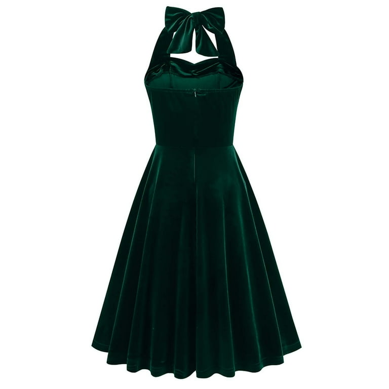 APEXFWDT Women's Vintage Velvet Wedding Dress Sleeveless Halter Neck Swing  Midi Dress Cocktail Party Wedding Flare Dresses - Walmart.com