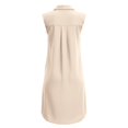 thumbnail image 7 of Women Collared V Neck Mini Summer Dress Sleeveless Front Buttons A Line Curved Hem Casual Spring Beach Dresses Beige, 7 of 7