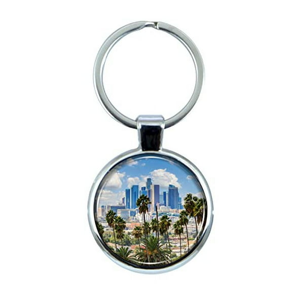 Los Angeles Skyline Keychain with Epoxy Dome and Metal Keyring