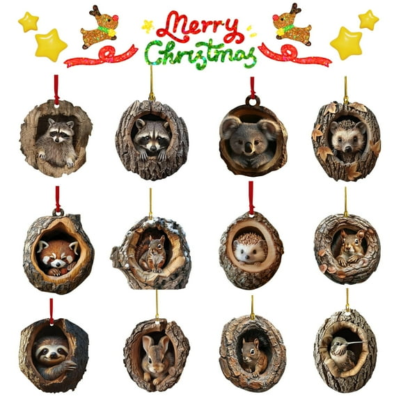 BOPORO Animals Christmas Ornaments Forest Animal Christmas Decoration for Christmas Tree Christmas Decor Christmas Tree Animal Pattern 2D Acrylic Ornament Christmas Tree Decorations