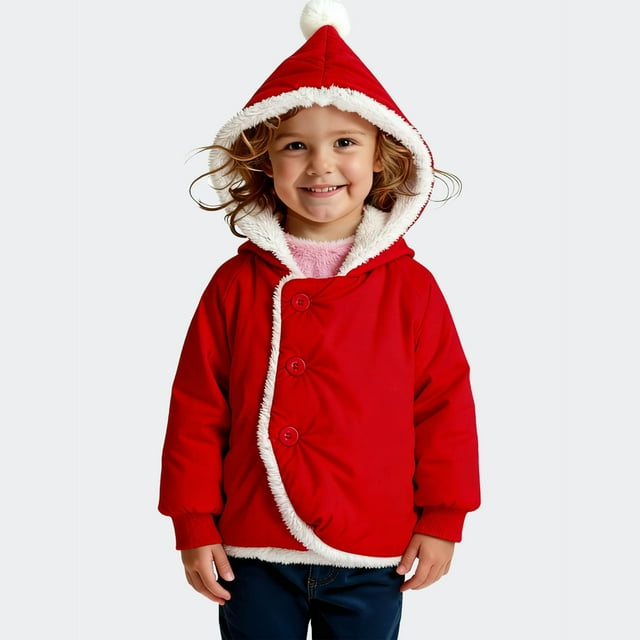 Toddler Fleece Jacket Children's Solid Color Hooded Fleece Jacket, Warm and Comfortable, Reinforced Button Design, Casual Warm Jacket Boys Fleece Jacket
